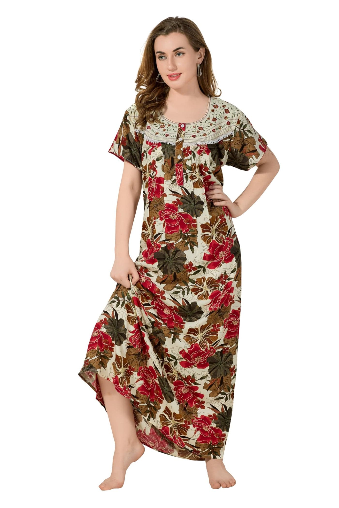 Soulemo Women Premium Rayon Digital Print Nighty (L - Bust - 44 - Coffee Cream) 1718CL