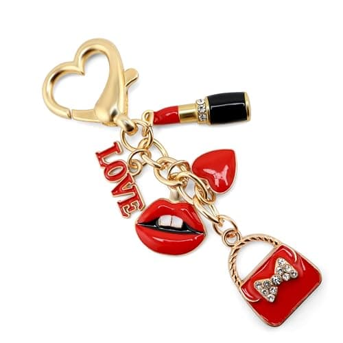 MyfavoriteK Chic Red Lipstick Keychain for Women – Fashion Purse Charm with Love Heart, Lips & Bag Pendant (Red Heart)