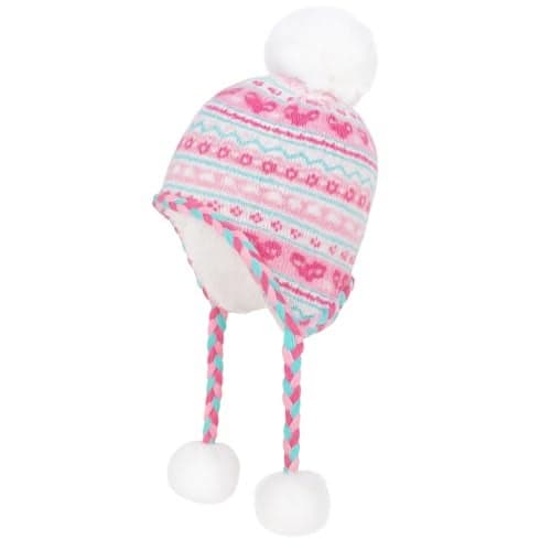 PinkSheep Toddler Winter Hat, Cute Girls Warm Beanie with Warm Ear Flap,Pom Pom Fleece Lined Winter Hat,Kid Knit Beanies Cap Rose
