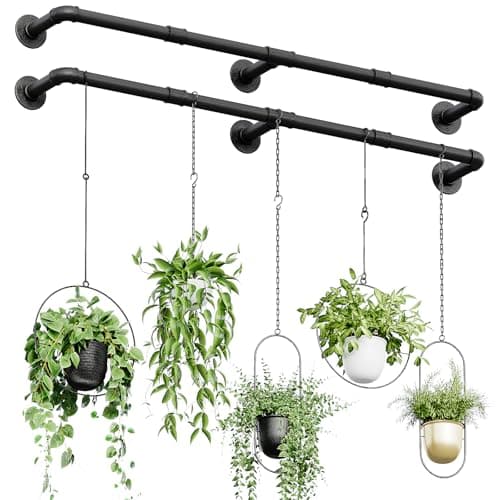 Bamworld Window Plant Hanger Indoor 63in 2PCS Hanging Planters for Indoor Plants Hanging Plants Holder Hanging Rod Window Plant Shelves Wall Planters Pot/Chain/Plant Not Included (Black)