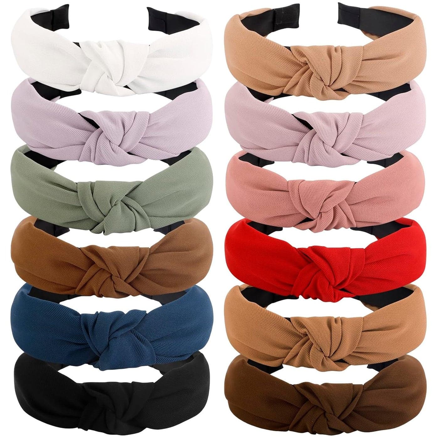 VELSCRUN 12 Pack Headbands for Women Gilrs White Fashion Pink Knotted Head Bands Solid Red Headband Non Slip Hair Band for Womens Thin Thick Short Hair Face Wash Hair Accessories Gifts for Women