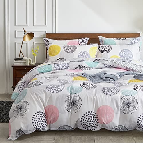 7 Pieces Comforter Sheet Set Queen Size Bed in a Bag Microfiber All Season Soft Colorful Dots Bedding Set (1 Comforter, 2 Pillow Shams, 1 Flat Sheet, 1 Fitted Sheet, 2 Pillowcases)