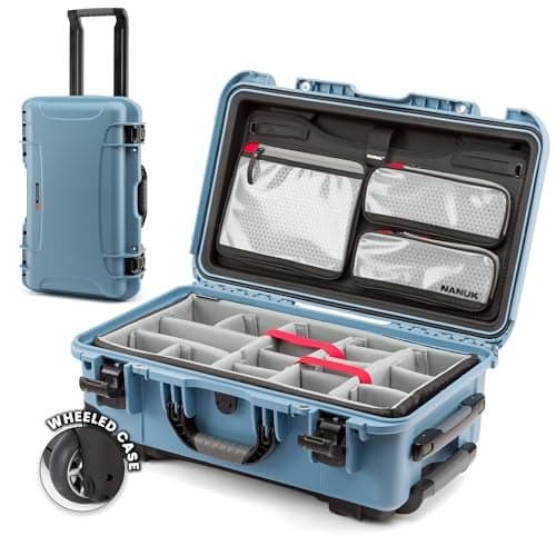 NANUK 935 Hard Case with Padded Divider Waterproof Equipment Case with Wheels 22 x 14 x 9 Dustproof and Impact Resistant Airline CarryOn Approved Cyan