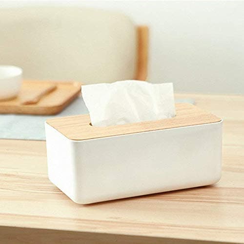 Mishrit Rectangular Shape Wooden Cover Plastic Tissue Box Holder Paper Napkin Holder Case Tissue Holder Dispenser Organizer for Car Dcor Home Room 1 PC