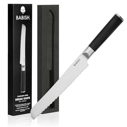 Babish 8-Inch Bread Knife – High-Carbon 1.4116 German Steel Kitchen Knife – Professional Serrated Cutlery for Slicing Bread and Baked Goods