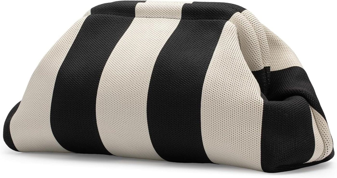 Kawn® Women’s Striped Crochet Clutch Purse | Woven Handcrafted Shoulder Handbag | Kiss-Lock Dumpling Style Evening Clutch for Daily Use & Outings