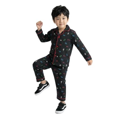 CLAP Kids Cotton Printed Full Sleeves Night Suit Black 1Pc (5-6 Years, Black Numeric)