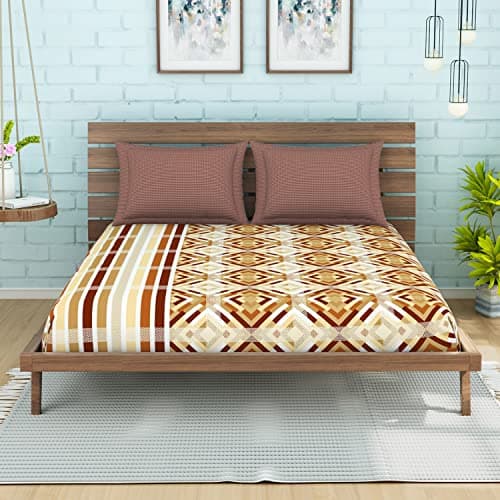 Spaces 100% Cotton Double Bedsheet Soft Feel Skin Safe Breathable 144 Tc Brown Bedsheet for Double Bed