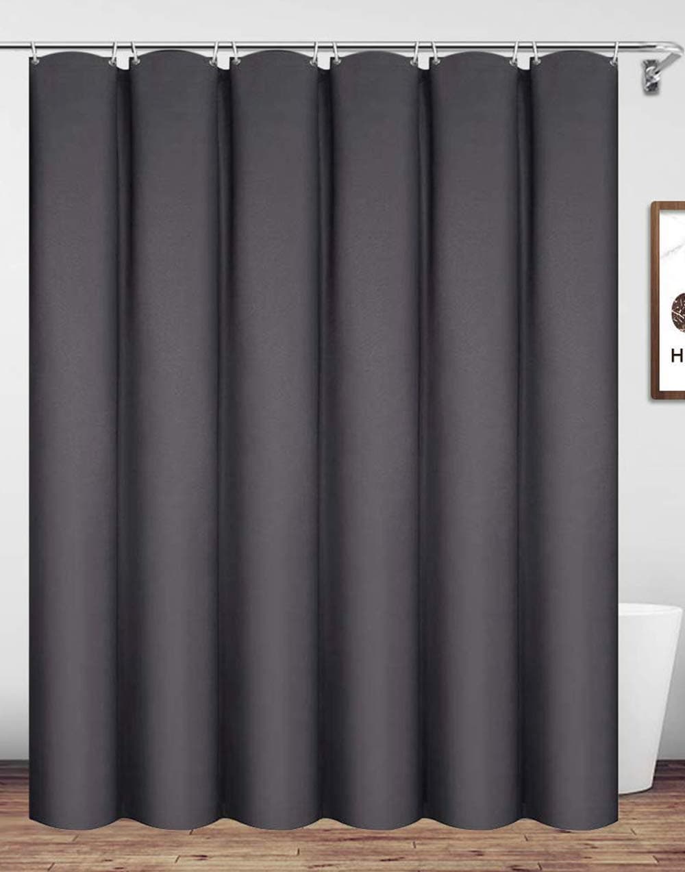 Homehold Charcoal Grey Shower Curtain With Hooks 200cm Wide By 240cm Long Polyester Waterproof Bathroom Curtain