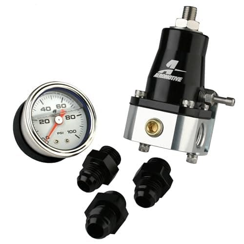 Aeromotive 13130 EFI Fuel Pressure Regulator and Fitting Kit, Adjustable, 40-75 PSI, with Gauge and Fittings, Universal