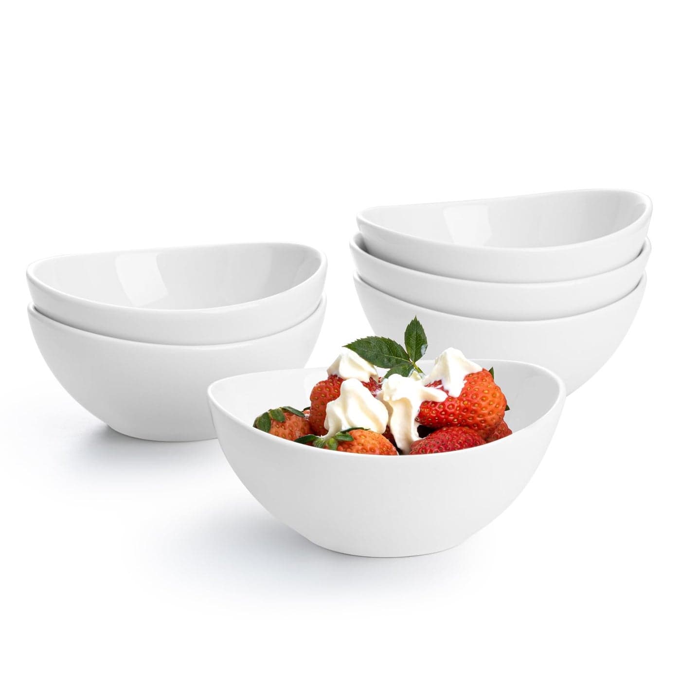 Sweese 5 Inch Porcelain Small 10 oz Bowls Set of 6 for Dessert Ice cream Soup Rice Fruits Small Portions Microwave Dishwasher and Oven Safe White