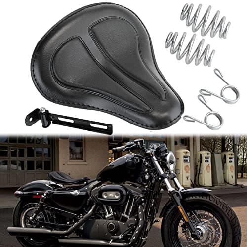 Black Motorcycle Cushion Spring Solo Seat Compatible with Sportster XL 1200 48 Bobber Street Chopper