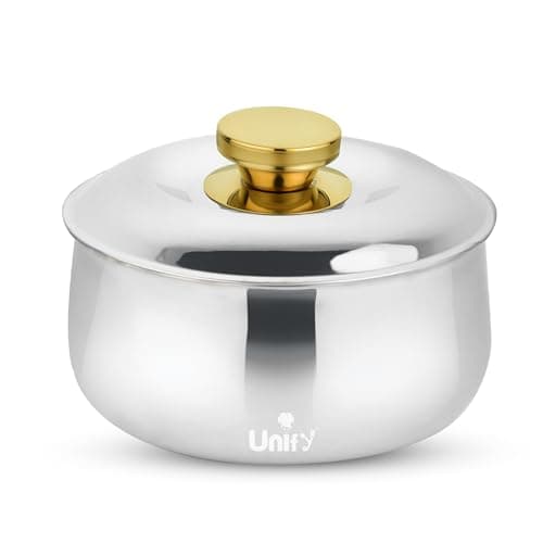 Unify Metra Stainless Steel Insulated Casserole Hot Pot 2200 ML with PVD Gold Plated Handle | Mirror Finish Roti Server & Chapati Box | Food-Grade BPA Free | Keeps Food Fresh | Kitchen Dining Gift