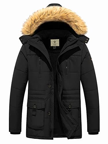 WenVen Men's Winter Puffer Coat Warm Parka Jacket with Fur Hood (Black, 4XL)