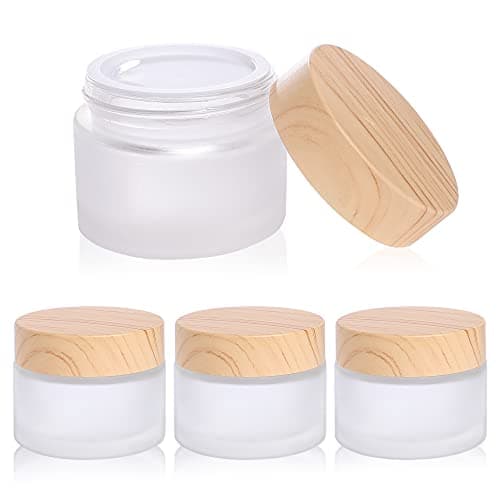 50 Gramml Glass Cosmetic Containers with lidsRound Frosted Cosmetic Jars with Leakproof lidsSmall Empty Glass Sample Jars for Makeup Lip Scrub Balm Lotions Sample Eye Creams DIY 4 PACK 50ML