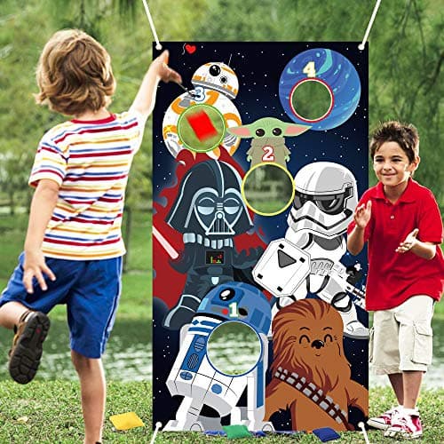 ERguanfoiun Galaxy Wars Toss Games with 4 Bean Bags Indoor Outdoor Fun Throwing Game Backdrop Banner Party Activities Space Galaxy Wars Themed Birthday Party Favors Supplies Decoration for Kid Adult