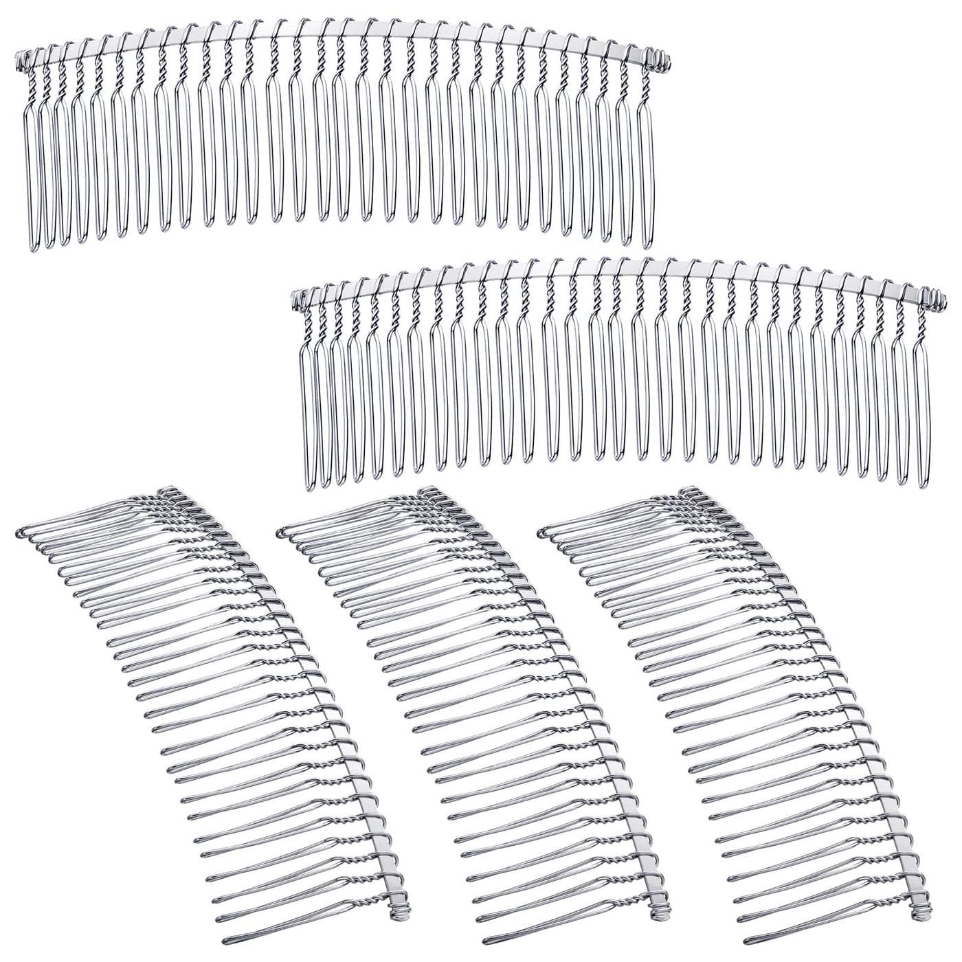 Hicarer 5 Pcs Platinum Metal Wire Hair Combs 30 Teeth Wire Twist Bridal Wedding Veil Combs