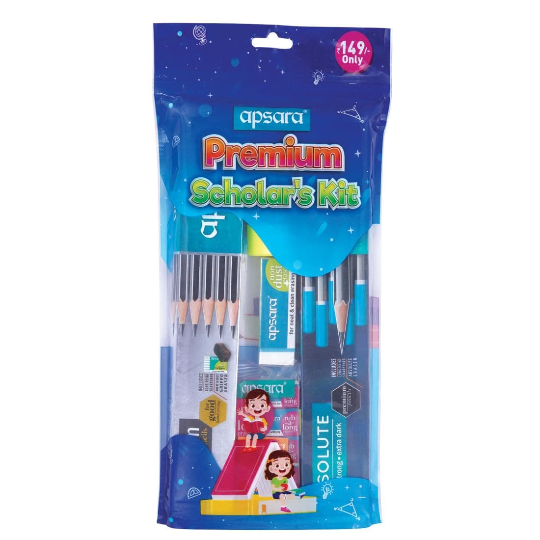 Apsara Premium Scholars Kit Ideal Gift Pack Fundamental School Kit for Children Kids Gifting Set School Requirements Fun Childrens Gift Return Gift for Kids Combo of 6 items Pack of 1