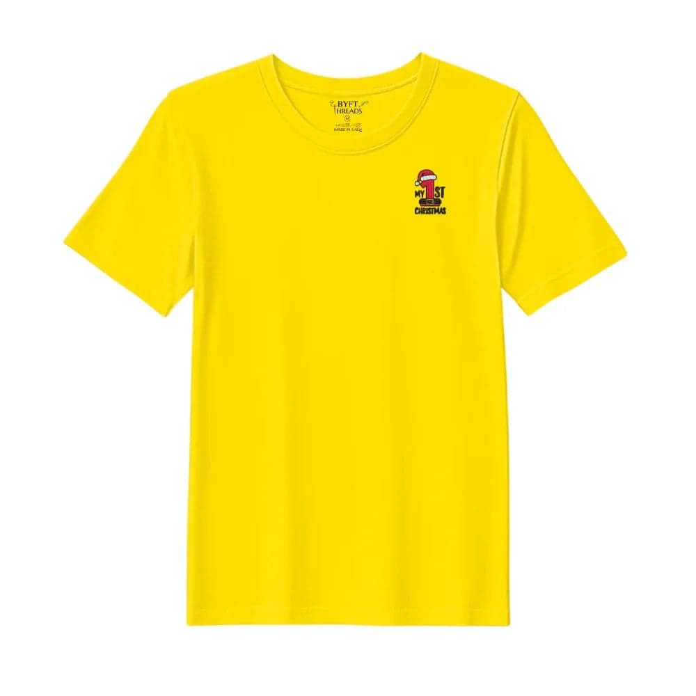 Threads XL Yellow Polycotton T-Shirt - Christmas "My 1st Christmas" Embroidered Design, Premium Holiday Collection