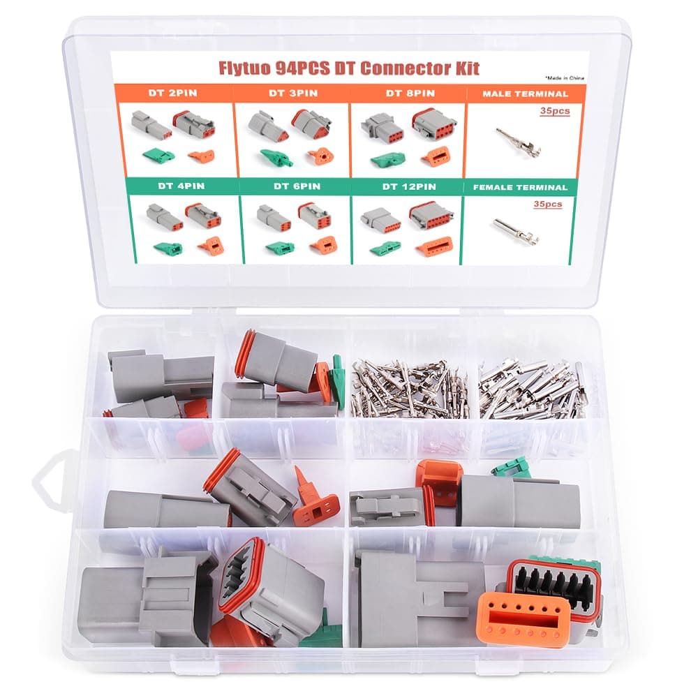 Flytuo 94PCS Electrical Wire Connector Plug 6 Sets 2 3 4 6 8 12 Pin Deutsch DT Connector Assortment Kit Waterproof Automotive Electrical Connectors for Motorcycle Truck Car Boats Scooter