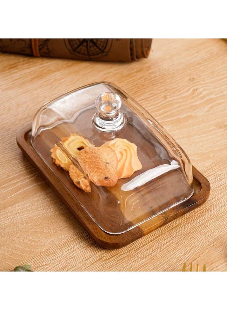 Wooden butter dish with glass lid cheese and butter plate snack pastry and dessert plate