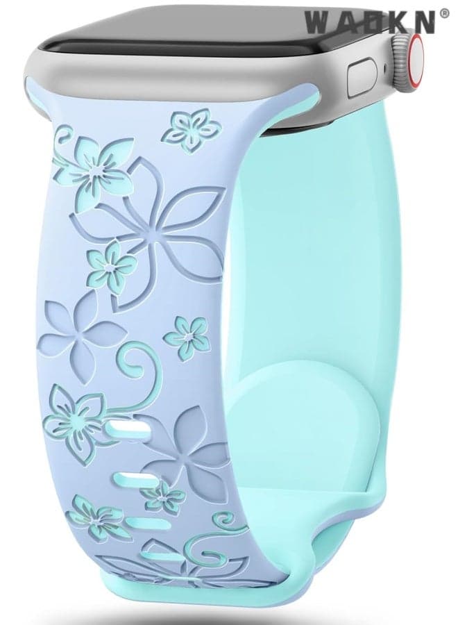 1pcs Floral Engraved Bands Compatible with Apple Watch Band 41mm 40mm 38mm , suitable for Women , Cute Flower iWatch Bands Soft Silicone Sport Strap for iWatch Series 10 9 8 7 6 5 4 3 2 1 , blue .