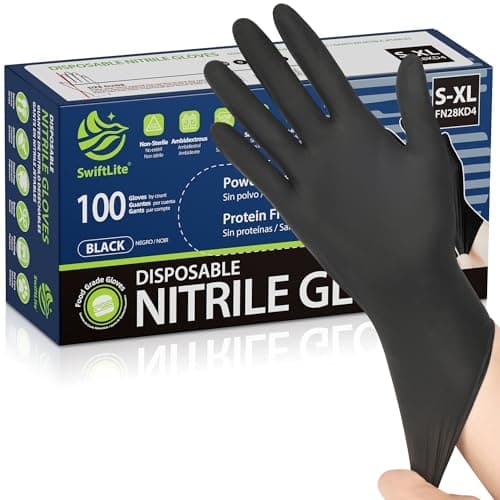 SWIFTLITE Black Nitrile Gloves, Food Safe Disposable Gloves Latex Free, Rubber Gloves Powder Free for Cooking, Kitchen Cleaning (100, Large)