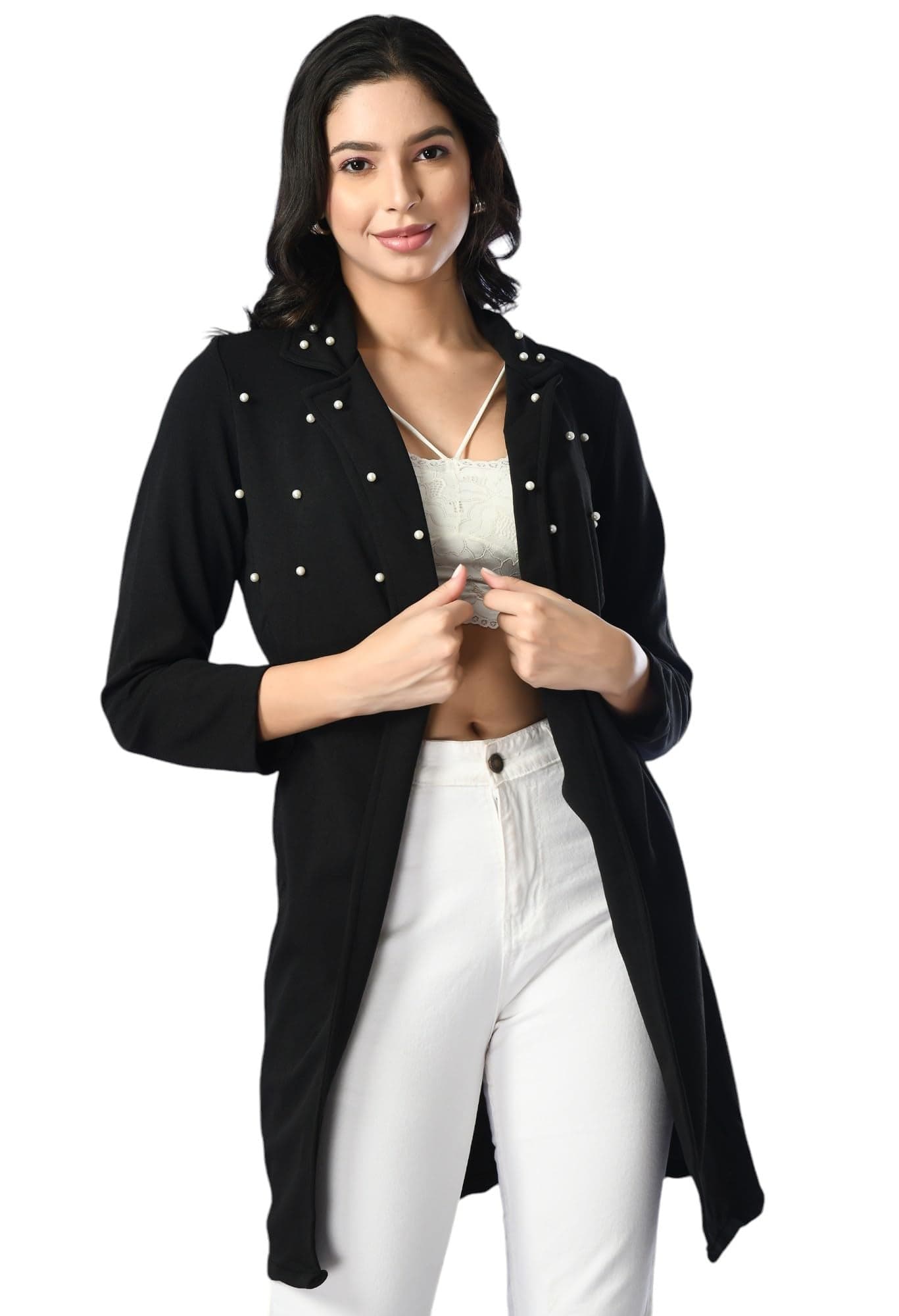 IUGA Front Open Long Shrugs for Women (403_Black_M)