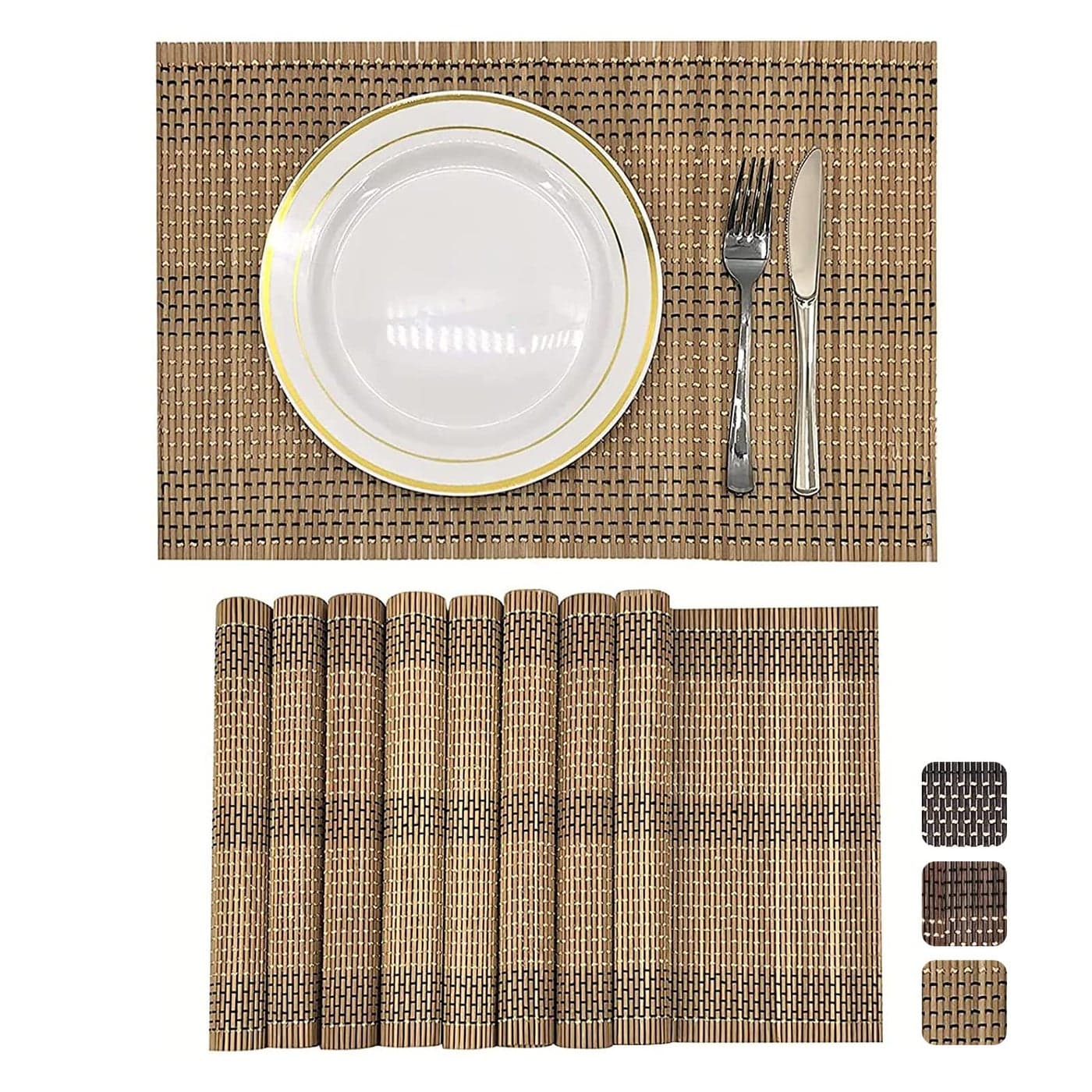 ANDSTAR Set of 8 Pcs Bamboo Placemats Natural AntiSlip Bamboo Placemats Washable HeatResistant Table Mats for Dining Room and Kitchen BrownWhiteBlack