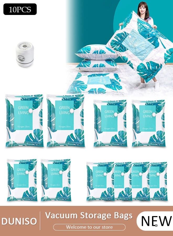 Pack of 10 Vacuum Storage Bags with Electric Pump- (2 Jumbo + 2 Large + 2 Medium + 4 Small) Reusable Compression Bags Space Saver for Packing,Clothes, Bedding, Travel
