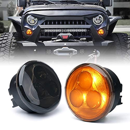 Xprite Amber LED Turn Signal Light w/Smoke Lens, Aluminum Front Blinker Lights Compatible with 2007-2018 Jeep Wrangler JK