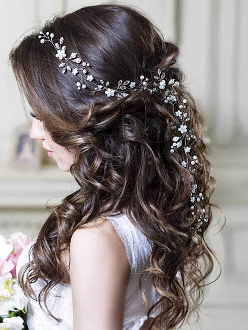 Unicra Flower Bride Wedding Hair Vine Crystal Bridal Headbands Flower Girls Headpiece Pearl Hair Accessories for Women and Girls Silver