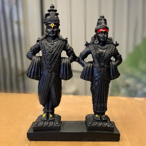Karigaari India Vitthal Rukmani Stand | Vitthal Rukmini Idol for Home & Offices Decorative Showpiece - 9 Inch (Polyresin, Black)