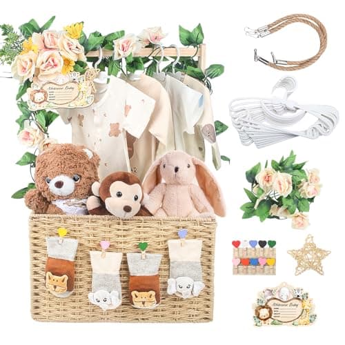 Wisreach Wooden Baby Shower Crate Closet Foldable Handwoven Storage Basket for Baby Shower Gifts Welcome Gift Basket for Newborn Boys Girls Pregnancy Gifts for New Parents