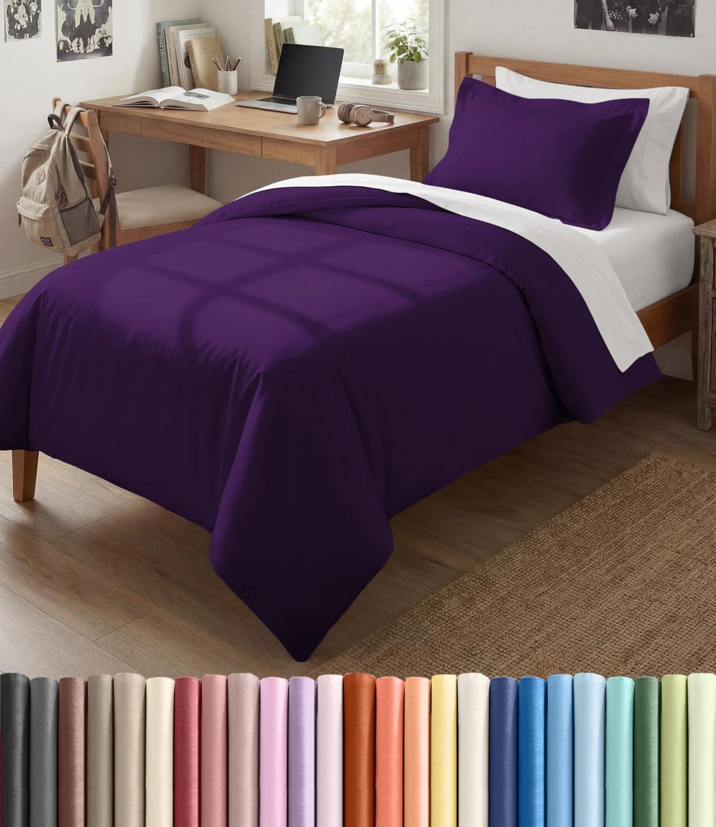 Duvet Cover Twin/Twin XL Size Set - Extra Soft Twin/Twin XL Duvet Cover 68" x 90" with 1 Pillow Sham - Hotel Luxury, Easy Care, Fade Free w/ Zipper Closures & Ties - Comfy, Cozy & Breathable (Purple)