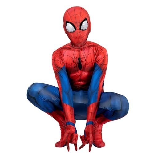 Marvel Spider-Man Official Youth Deluxe Zentai Costume - Deluxe Two-Way Stretch Spandex with Invisible Zippers and Wrist Openings for Added Convenience (XL) Multi