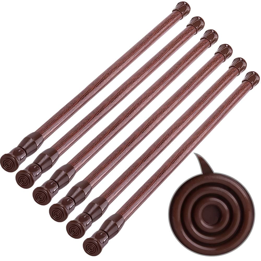 SIQUK 6 Pack Cupboard Bars Adjustable Spring Tension Rods Wood Grain Refrigerator Bar Extendable Rod for DIY Projects 157 to 28
