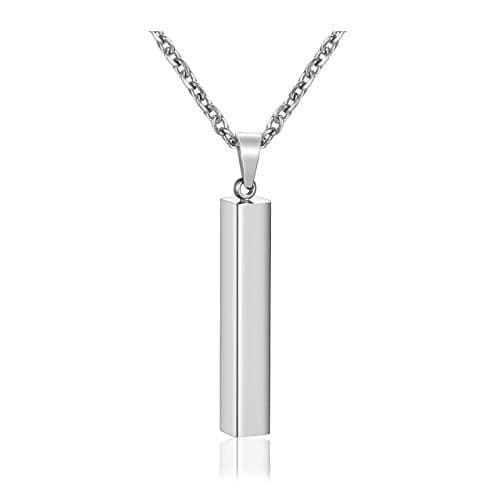 Zysta Silver Cool Simple Bar Necklace Men Women Dangle Vertical Cuboid Stick Pendant 24 inches Chain Stainless Steel Jewelry Gift