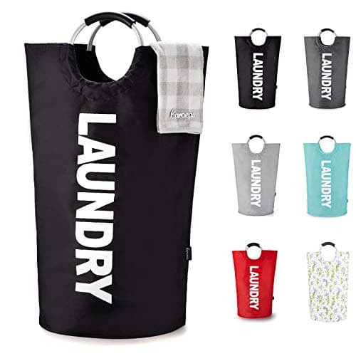 Caroeas 100L Laundry Basket,Large Laundry Hamper, Laundry Bag with Padded Handles, Clothes Hamper Stands Up Well, Collapsible Free Standing Easy Storage Washing Bin (Black,100L)