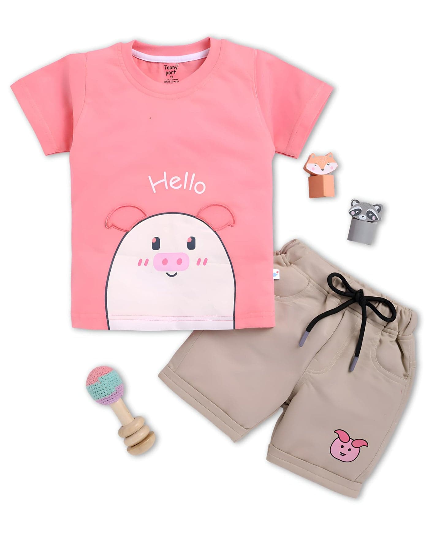 Toonyport Boys Hello Printed Half Sleeve T-Shirt and Shorts Set (Pink) (2 Years - 3 Years, Pink)