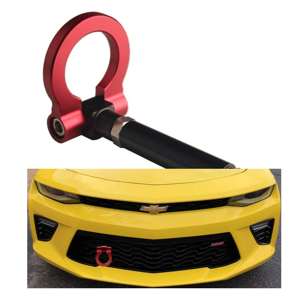DEWHEL JDM Folding Screw On Racing T2 Tow Hooks Front Rear for 2016up 6th Gen Chevy Camaro Red
