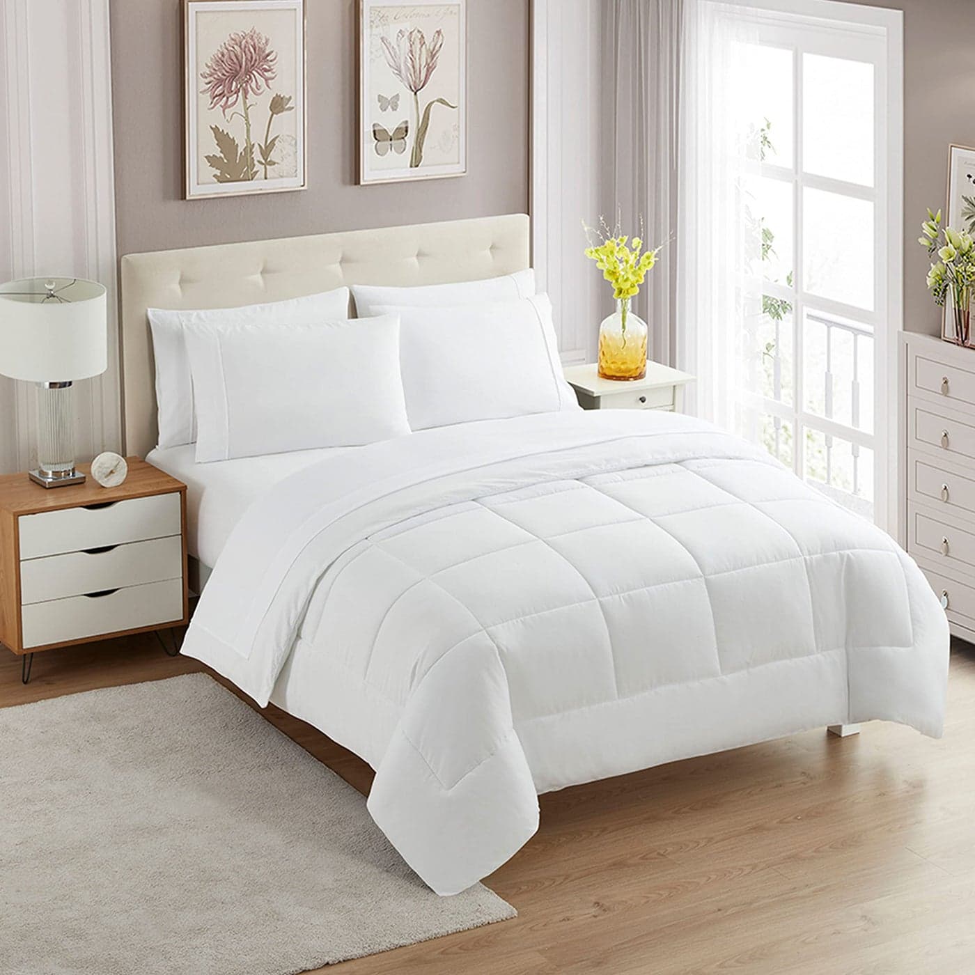Sweet Home Collection 7 Piece Comforter Set Bag Solid Color All Season Soft Down Alternative Blanket Luxurious Microfiber Bed Sheets White Full