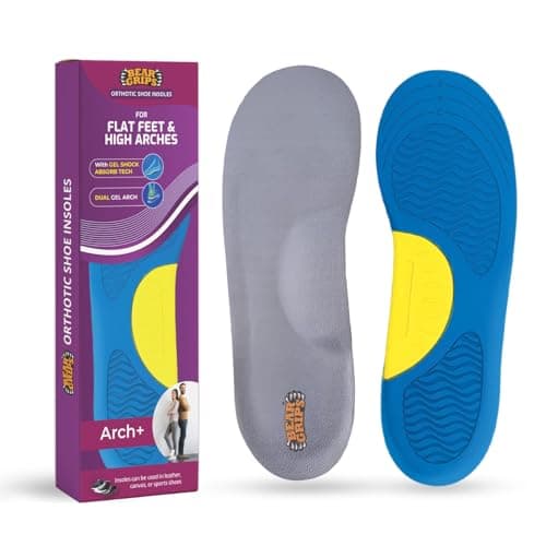 BEAR GRIPS Orthotic Shoe Insoles for Flat Feet, High Arches & Plantar Fasciitis – Dual Gel Arch Support for Pain Relief – Arch+ Insoles | Men & Women| UK Size 5 to 9