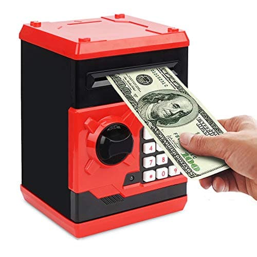 Setibre Piggy Bank Electronic ATM Password Cash Coin Can Auto Scroll Paper Money Saving Box Toy Gift for Kids Red