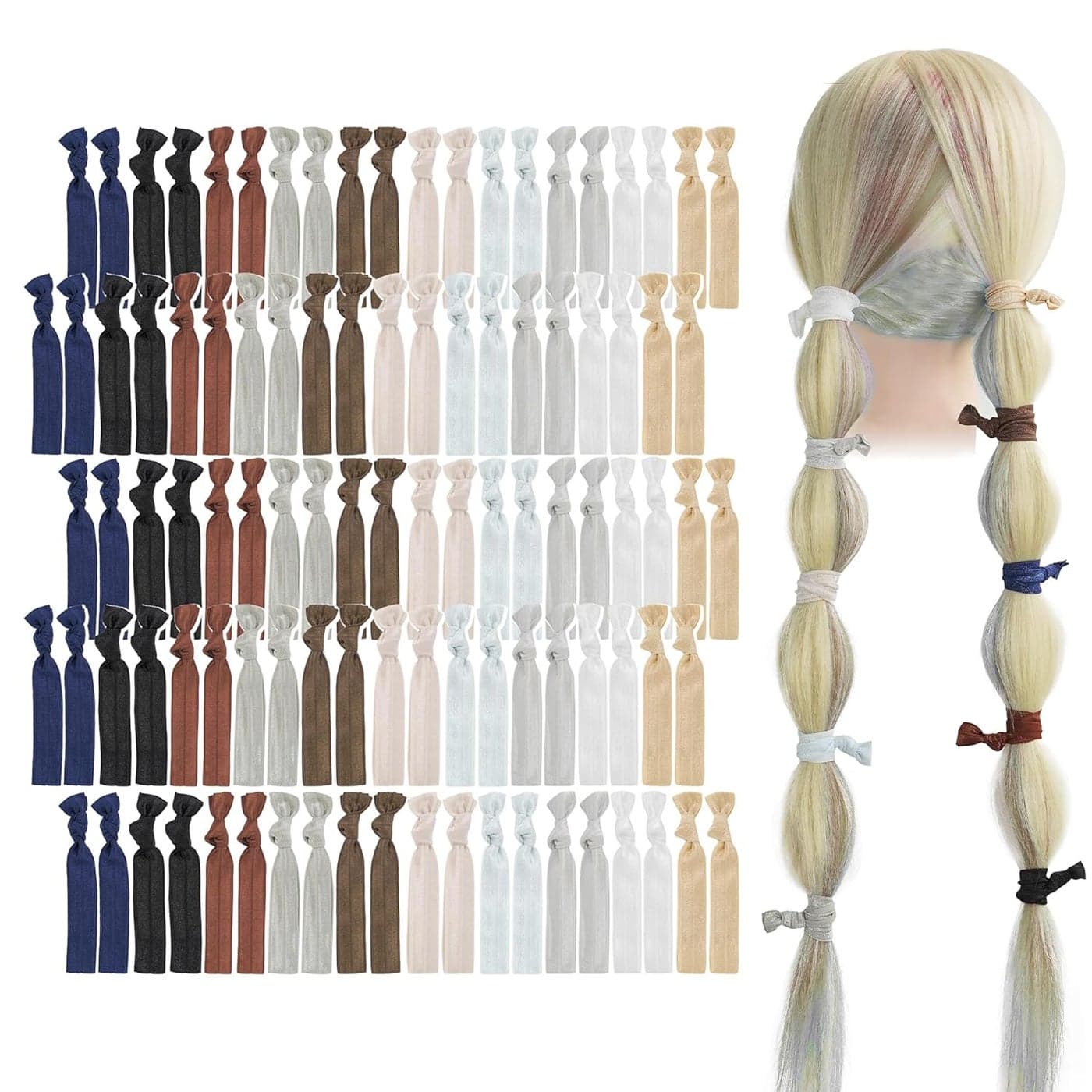 MEEDEE Neutral Tones Hair Accessories 100 Pack Soft NoCrease Elastic Hair Ties Knotted for Pony Tails and Yoga Ouchless and Stretchy Ribbon Bracelets for Women
