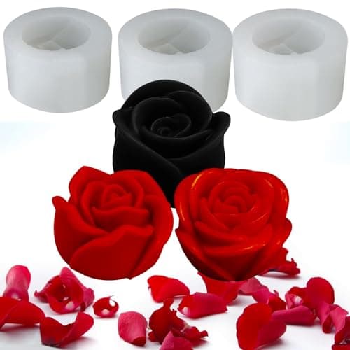3 PCS Rose Silicone Molds Soap 3D Flower Mold Candle Mold Clay Resin Molds for DIY Handmade Soaps, Candle Gifts, Resin Crafts, Ice Cubes, Chocolate and Home Decorations