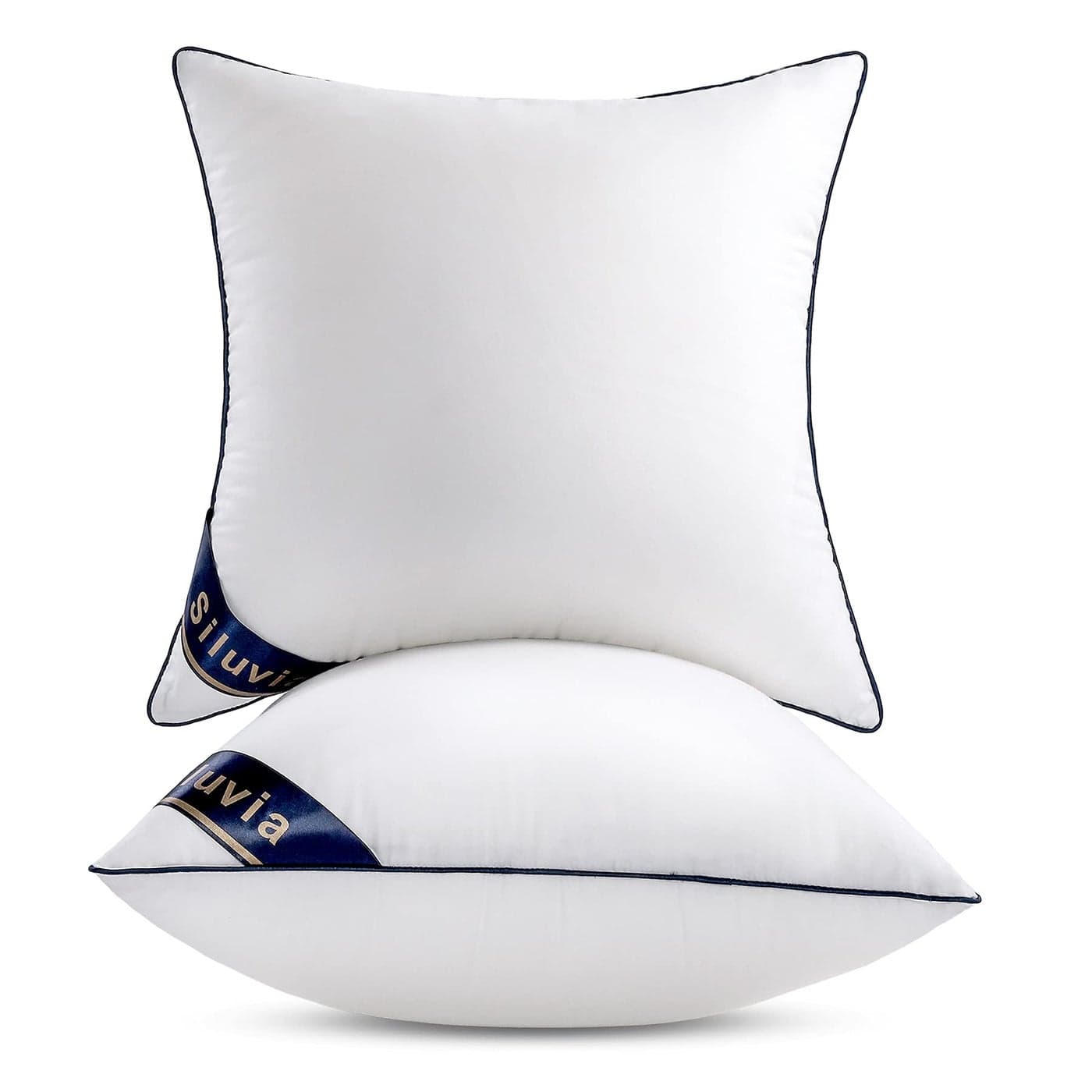 Siluvia 18x18 Pillow Inserts Set of 2 Decorative Square Throw 18 Pillows with 100 Cotton Cover for Sofa Couch and Bed White