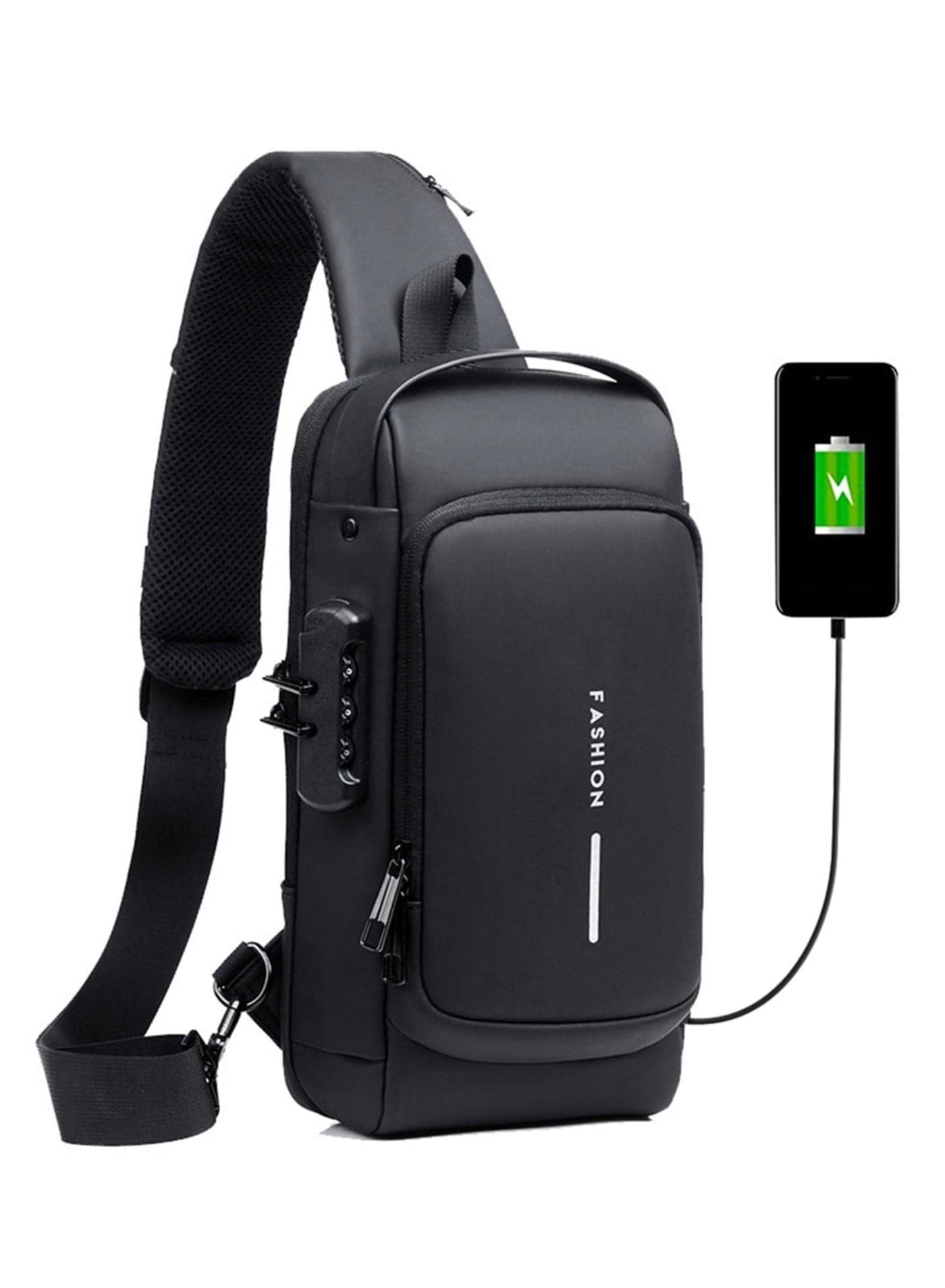 USB Charging Sports Bag Male Anti-theft Chest Bag With Password Lock Large Capacity Waterproof Sports Crossbody Daypack
