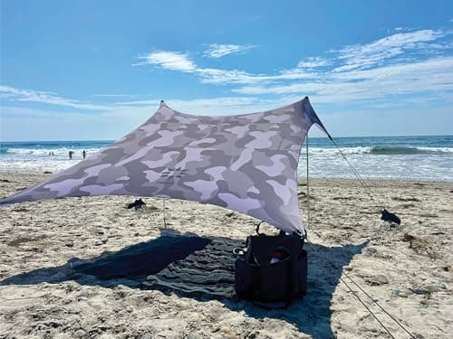 Neso Portable Beach Tent Sun Shelter with Sand Anchor Lightweight Beach Shade Canopy Easy Setup for Family Outings Patented Reinforced Corners UPF 50 Sun Protection 7 x 7ft Grey Camo