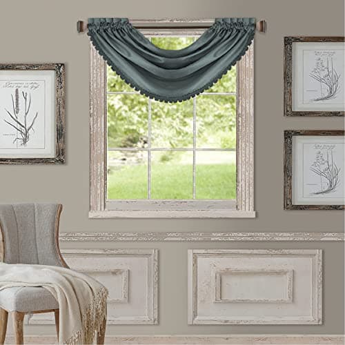 Elrene All Seasons Room-Darkening Waterfall Window Valance, Accessory for Bedroom or Living Room Windows with Rod Pocket Tabs, 52" x 36", Dusty Blue, 1 Valance